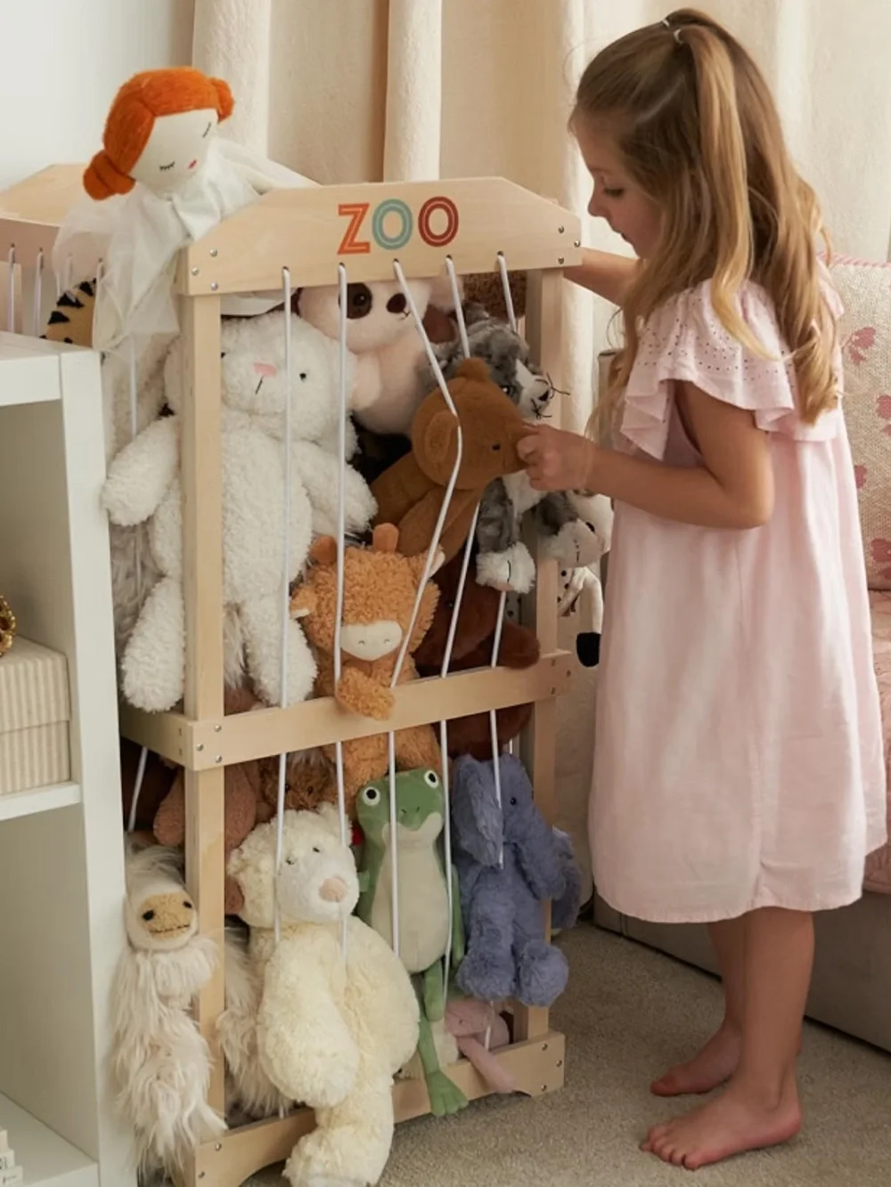 Kids Wooden Zoo Stuffed Animal Organizer - Natural